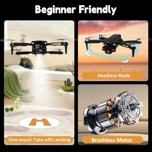 Toladrone TD12LCD Drone with LCD Screen Remote Control Brushless Motor WiFi Real-time Transmission Drones for Adults Drone with Camera Foldable Quadcopter for Beginners