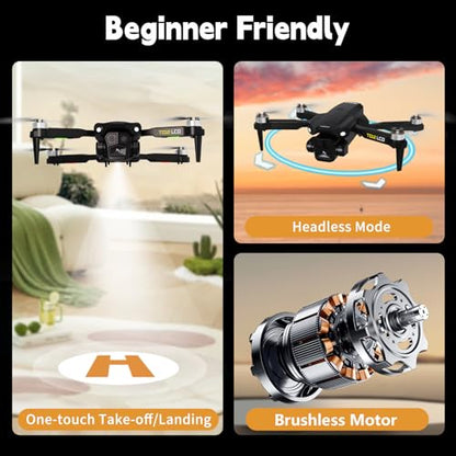 Toladrone TD12LCD Drone with LCD Screen Remote Control Brushless Motor WiFi Real-time Transmission Drones for Adults Drone with Camera Foldable Quadcopter for Beginners