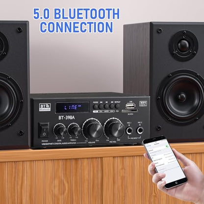 Facmogu BT-398A Stereo Audio Amplifier, 2 Channel 450W Home Power Amplifier - style: MAX 450Wx2