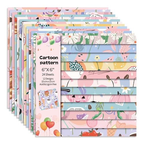 6x6" Cardstock Single Sided Scrapbooking,Craft Decorative Scrap Book Paper - color: 24sheets-cartoon