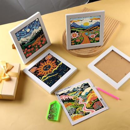 Geyoga 4pcs Boho Diamond Painting Kits with Frame for Adults 7x7 Inch - style: Boho
