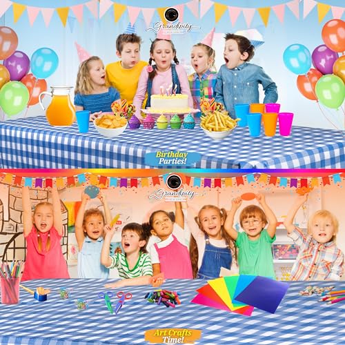 Grandipity Plastic Table Cloth Disposable 12 Pack 54” x 108” Rectangle - color: Blue Gingham Checkered, size: 54in. x 108in. Rectangle