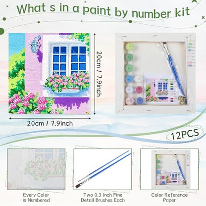 Nezyo 12 Sets Scenery Paint by Numbers Adults with Frame, 8x8 Inch Kit - style: Scenery