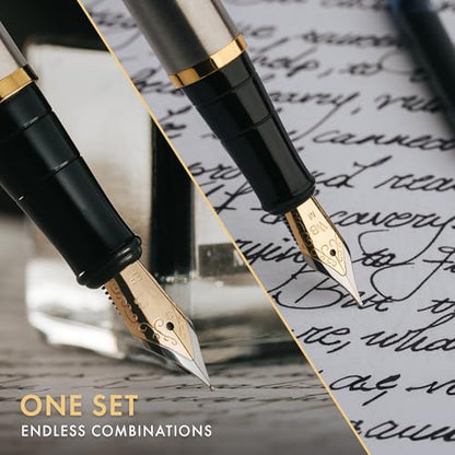 Wordsworth & Black Fountain Pen Gift Set, Medium & Extra Fine Nib, Silver Gold - color: Silver Gold