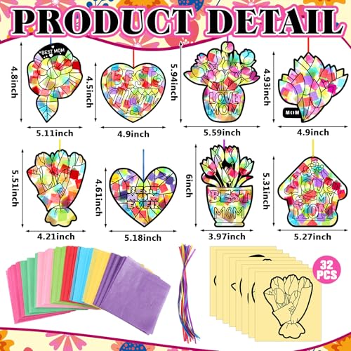 Eersida 32 Pcs Best Mom Suncatcher Craft Kit Stained Glass DIY - style: Best Mom