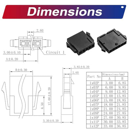 Compatible with Molex Wire-to-Board Connectors, Micro-Fit Connectors 3.0mm Pitch with 22AWG Pre-Crimped Wire, Micro-Fit Connectors 3.0mm Single Row 2P 3P 4P 5P 6P Housing (TC-MX-Single-3.0mm) - size: 3.0mm-Micro-Fit