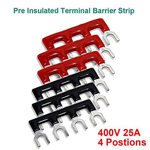 Terminal Block, 4 Circuits 600V 25A Dual Row Screw Terminal Strip, 6 Sets - size: 25A 4P+6pcs Jumpers