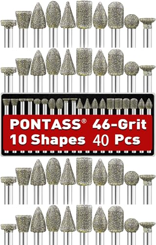 40PCS 46Grit Diamond Grinder Bit Compatible with Dremel Rotary Tool - size: 46 Grit 40 Pcs 10 Shapes
