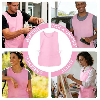 Cobbler Apron Unisex Smock Apron with Side Ties and 2 Deep Pockets Unisex Apron for work kitchen - color: Pink