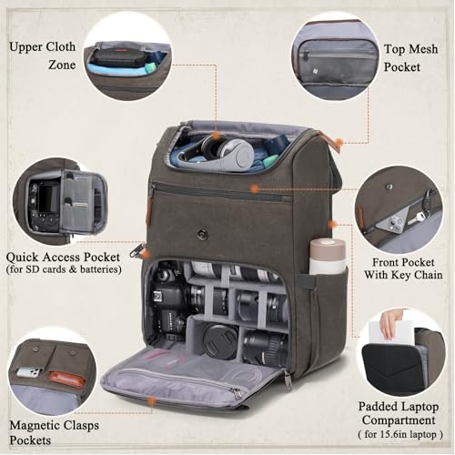RAINSMORE Camera Backpack, DSLR SLR Mirrorless Camera Bag for Photographer - color: Darkgrey