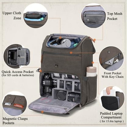 RAINSMORE Camera Backpack, DSLR SLR Mirrorless Camera Bag for Photographer - color: Darkgrey
