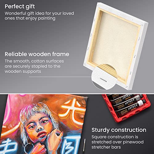 ARTEZA Square Stretched Canvas for Painting, 10 x 10 in, Pack of 8 - color: White - Classic, size: 10 x 10 (Pack of 8)
