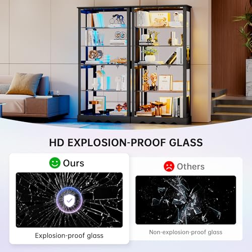 Dystler Display Cabinet with Glass Doors, RGB Lights for Collectibles - color: Black