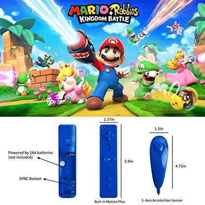 TechKen Motion Plus Wii Controllers 2Packs with Nunchucks, Wii Remote Controllers Compatible for wii and Wii U with Built in Motion Plus - color: blue+blue