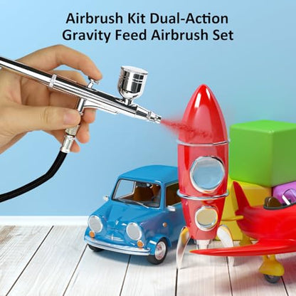 Dual-Action Airbrush Kit,Airbrush Gun with 0.2/0.3/0.5mm Nozzles
