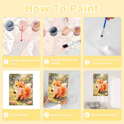 HITO Fox Paint by Numbers Kit for Kids with Frame Easel 8x12 inch - color: Spring Meadow Fox