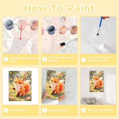HITO Fox Paint by Numbers Kit for Kids with Frame Easel 8x12 inch - color: Spring Meadow Fox