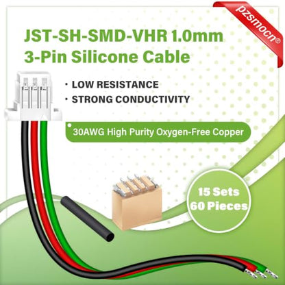 15 Sets/60 Pcs Mini Micro JST-SH-SMD-VHR 1.0mm 3-Pin Connector Kit - size: 3-Pin, style: JST-SH-VHR