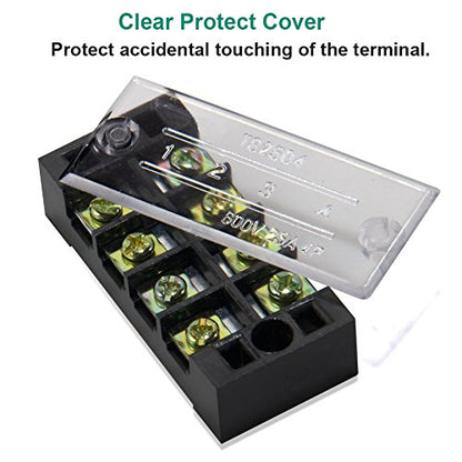 Terminal Block, 4 Circuits 600V 25A Dual Row Screw Terminal Strip, 6 Sets - size: 25A 4P+6pcs Jumpers