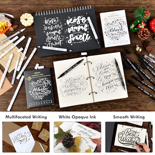 Dual Tip Black Acrylic Calligraphy Pens, Hand Lettering Pen - color: Black