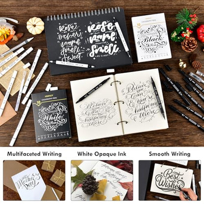 Dual Tip Black Acrylic Calligraphy Pens, Hand Lettering Pen - color: Black