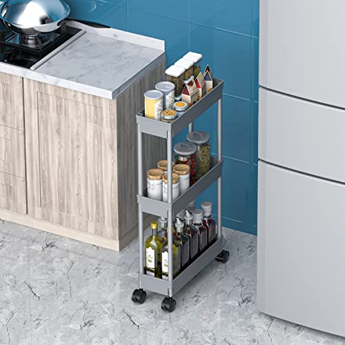 Sooyee 3 Tier Slim Storage Cart, Rolling Utility Cart,Grey - color: Gray, size: Slim 3 Tier