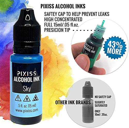 Pixiss Brown Alcohol Ink Set and Alcohol Blending Solution for Ink (4oz) - Highly Saturated Alcohol Ink for Resin and Ink Blending Solution with Applicator Tip, Applicator Bottle, and Funnel