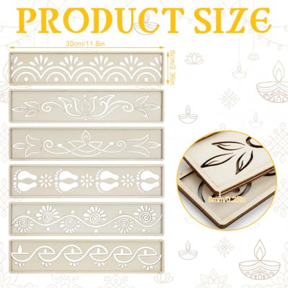 Eaasty 6 Sets 12'' Diwali Rangoli Stencils Wooden DIY Sand Art Set