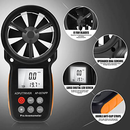 Anemometer Bluetooth with APP Handheld CFM Air Flow Meter up to 67.1 mph - color: AP-007-APP Bluetooth