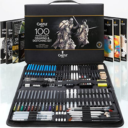 Castle Art Supplies 100 Piece Drawing Sketching and Charcoal Set for Adults