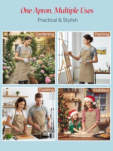Aprons for Women Men, Water-Resistant Kitchen Aprons for Cooking - color: Khaki