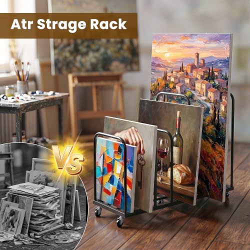 Art Storage Rack, Metal Art Drying Rack with Wheels Adjustable Slots