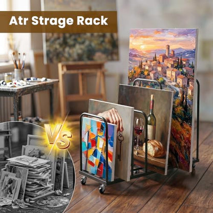 Art Storage Rack, Metal Art Drying Rack with Wheels Adjustable Slots