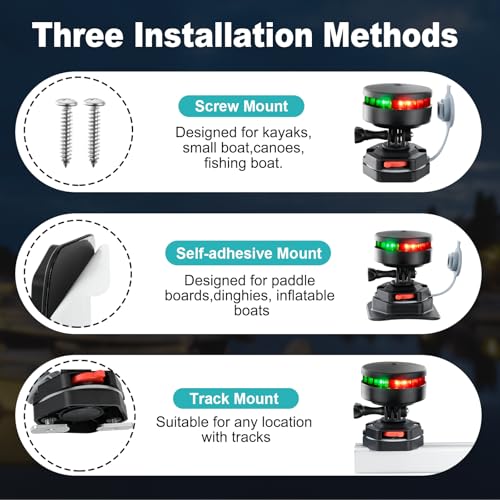 Kayak Navigation Lights,Battery Operated Boat Lights,Waterproof Portable Red and Green Dinghy Navigation Lights for Paddle Board,Sikff - color: Red&Green (Screw & Track & Adhesive Mount)