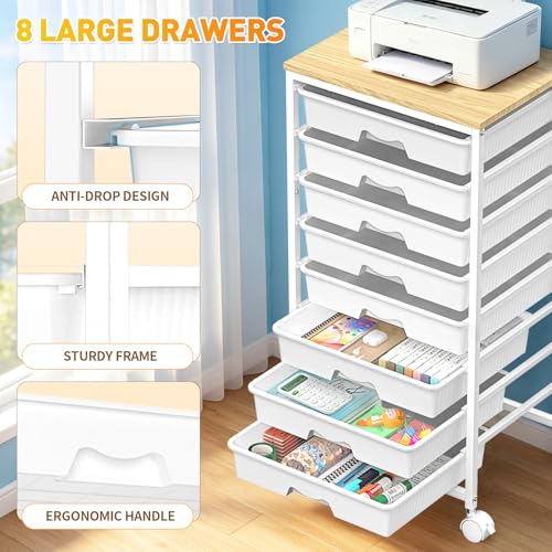 SUNALLY Rolling Cart With 8 Drawers,Storage Drawer Cart for Craft Art,White - color: White