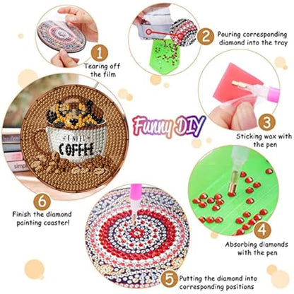 8 Pack Diamond Art Coasters,Coffee Dog Diamond Painting Coasters Kits - color: Coffee Dog Coasters
