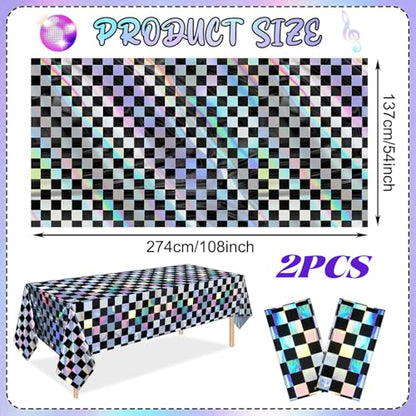 OQOQ Iridescent Checkered Tablecloth 2 Packs, Black & Sliver, 54x108 Inches - color: Black Silver Checkered