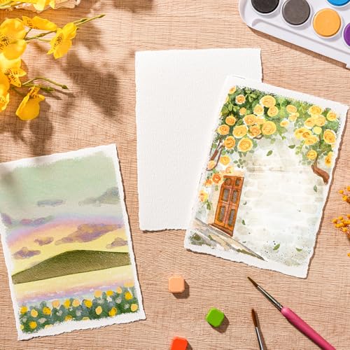 100 Sheets Watercolor Paper 5 x 7 in, 300 GSM Deckled Edge Handmade Paper - size: 5 x 7inch