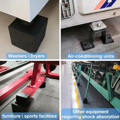 Rubber Blocks Anti-Vibration Hard Pads 2"/ 50mm Square Non-Slip Vibration Damping Mats for HVAC Air Compressor AC Units - 4 PCS 2" x 2" x 1.6" (40mm TH) - size: 1.6"/ 40mm Thickness