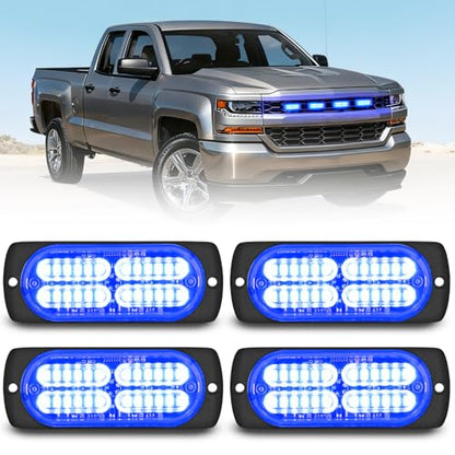 Nilight 4PCS 24LED Blue Strobe Light 12V/24V Grille Surface Mount - color: Blue