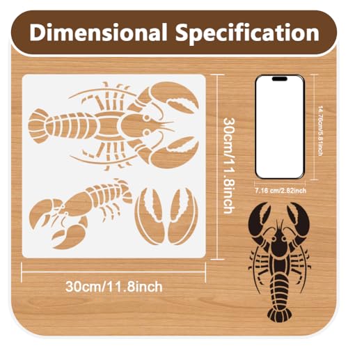 Lobster Ocean Animal Stencil for Painting 11.8 x 11.8 Inch Reusable Plastic Lobster Sea Animal Stencil for Painting on Wall Wood Furniture Fabric Canvas, DIY Craft Stencils - style: Lobster