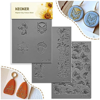Keoker Pumpkin Polymer Clay Texture Sheets, Clay Texture Mat for Making Earrings Jewerly, Polymer Clay Earrings Tools (Fall Texture Sheet 1-3) - color: Fall texture sheet 1-3