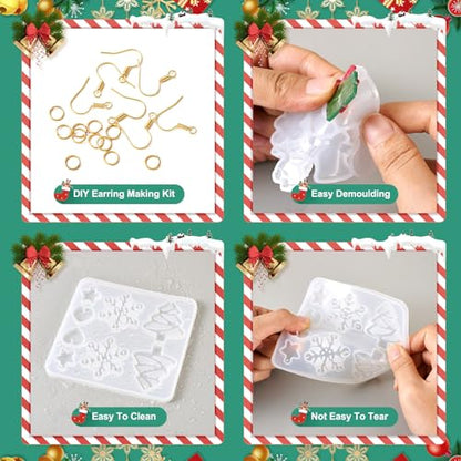 Elecrelive 2Pcs Christmas Earring Molds Snowman Bell Tree Star Resin Molds - color: Clear - Christmas