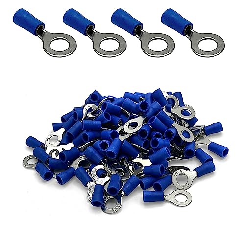 ANGSTROM 1/4" Bolt Ring Terminals, Insulated Electrical Crimp Connectors 100pcs (16-14ga Blue) - color: 16-14ga Blue, size: 1/4" Stud