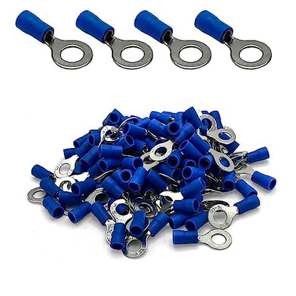 ANGSTROM 1/4" Bolt Ring Terminals, Insulated Electrical Crimp Connectors 100pcs (16-14ga Blue) - color: 16-14ga Blue, size: 1/4" Stud
