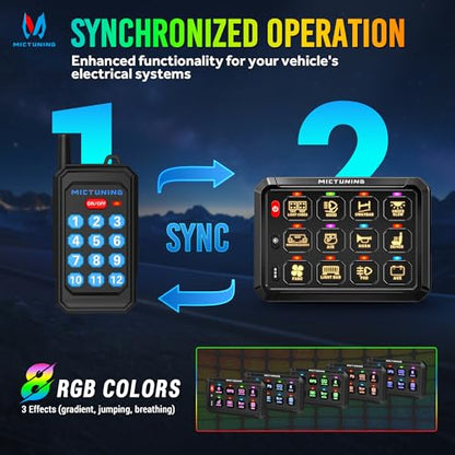 MICTUNING P1Y+ 12 Gang Switch Panel Wireless Remote Control Up to 230FT - color: Remote, size: 12 Gang