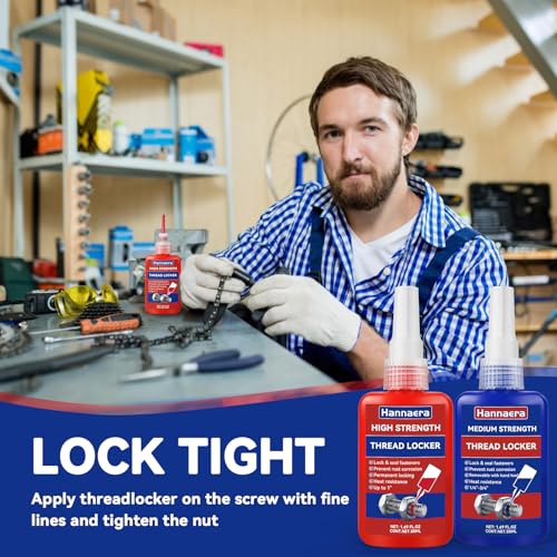 Thread Lock Blue and Red, Threadlocker Medium and High Strength, Thread Locker for Nuts, Bolts, Fasteners and Metals, Against Losening and Leakage (50 mlx2)