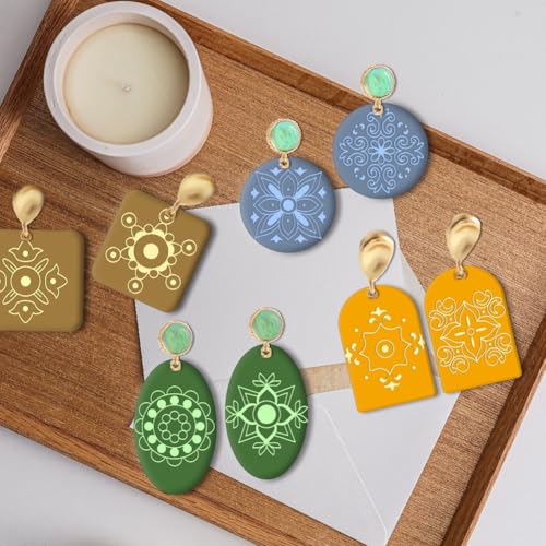 CHGCRAFT Polymer Clay Texture Sheets Boho Polymer Clay Texture Mat Silicone Texture Stamp Clay Modeling Pattern Pad Silicone Clay Texture Mat for Making Earrings Jewerly 5.5x5.5inch - style: Boho
