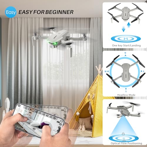Simrex Drone With 1080P FPV Camera for Kids Adults - Quadcopter Drone with Hover Stable, Foldable Mini Drones With One Key Start, Waypoint Fly, Headless Mode, Auto-Follow, 3D Flip, 3 Speeds, 2 Batteries, Easy for Beginners