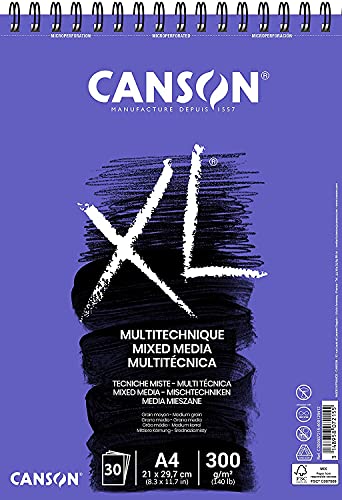 CANSON XL Textured Mixed Media 300gsm A4 Paper Pad 30 Sheets - size: A4
